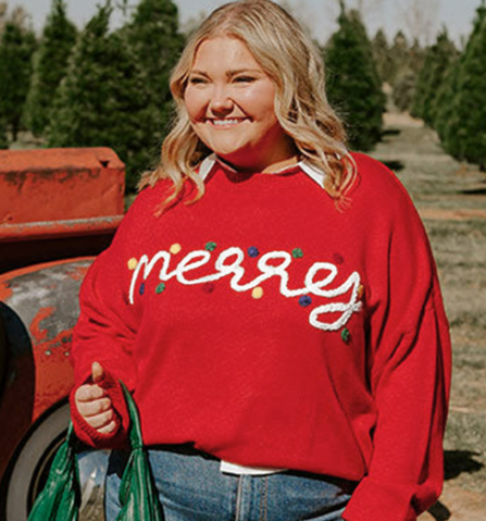 Fiery Red Merry Plus Size Sweater