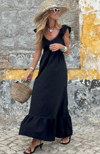 Flutter Sleeve Smocked Waist Maxi Dress
