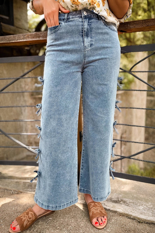 Beau Blue Bow Detail Straight Leg Jeans