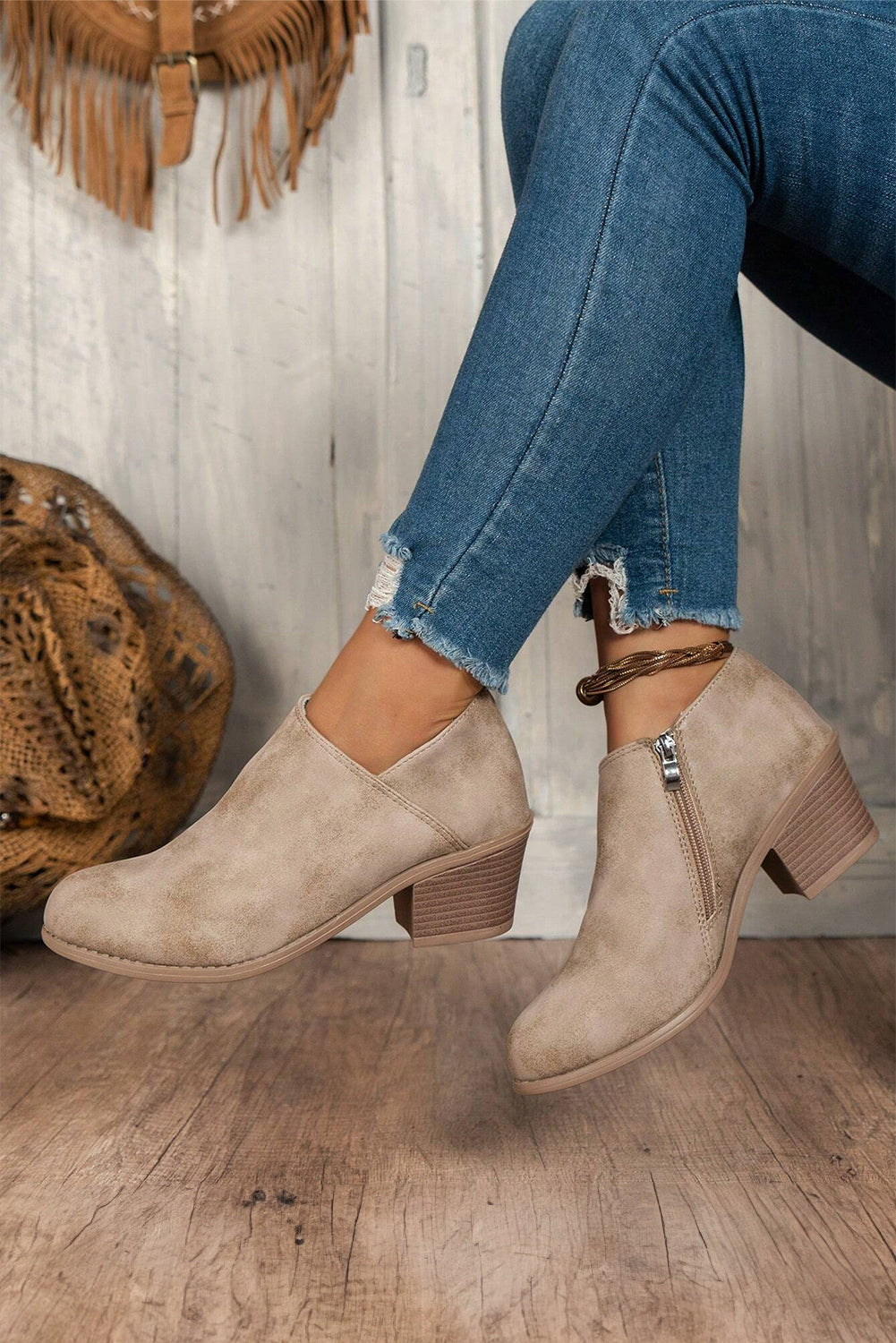 Gray Suede Ankle Boots