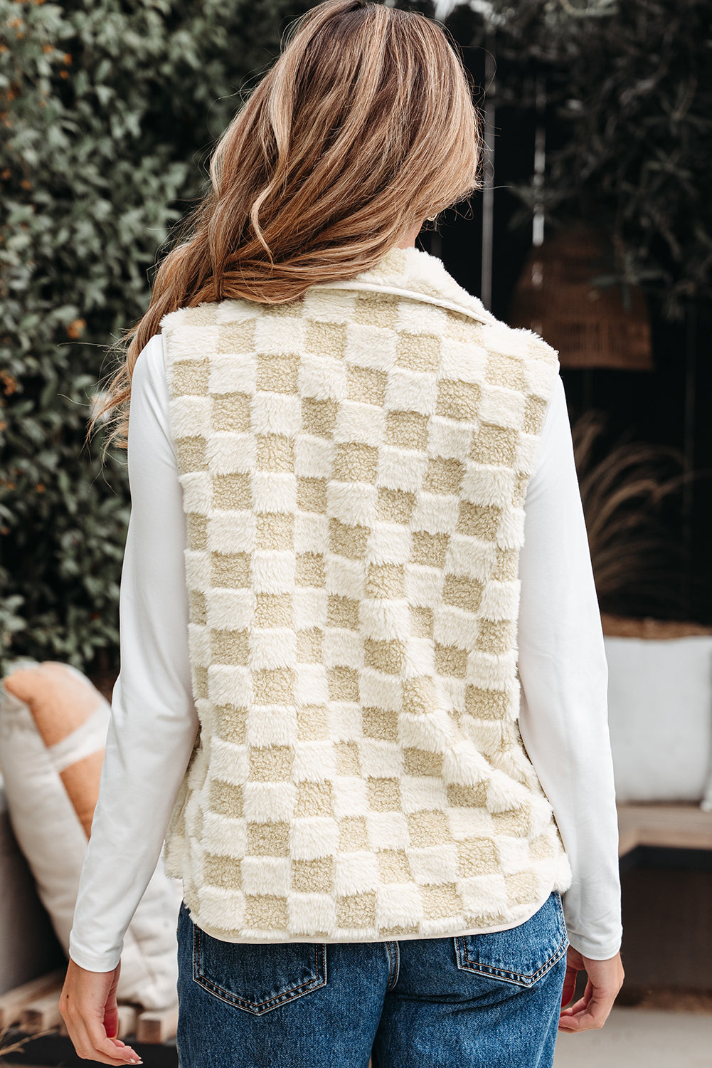 Khaki Checkered Snap Button Vest