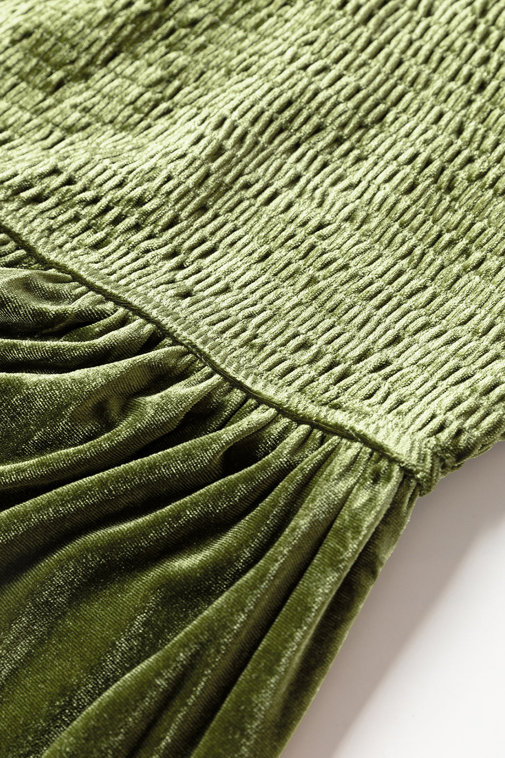 Moss Green Smocked Bodice Velvet Dress