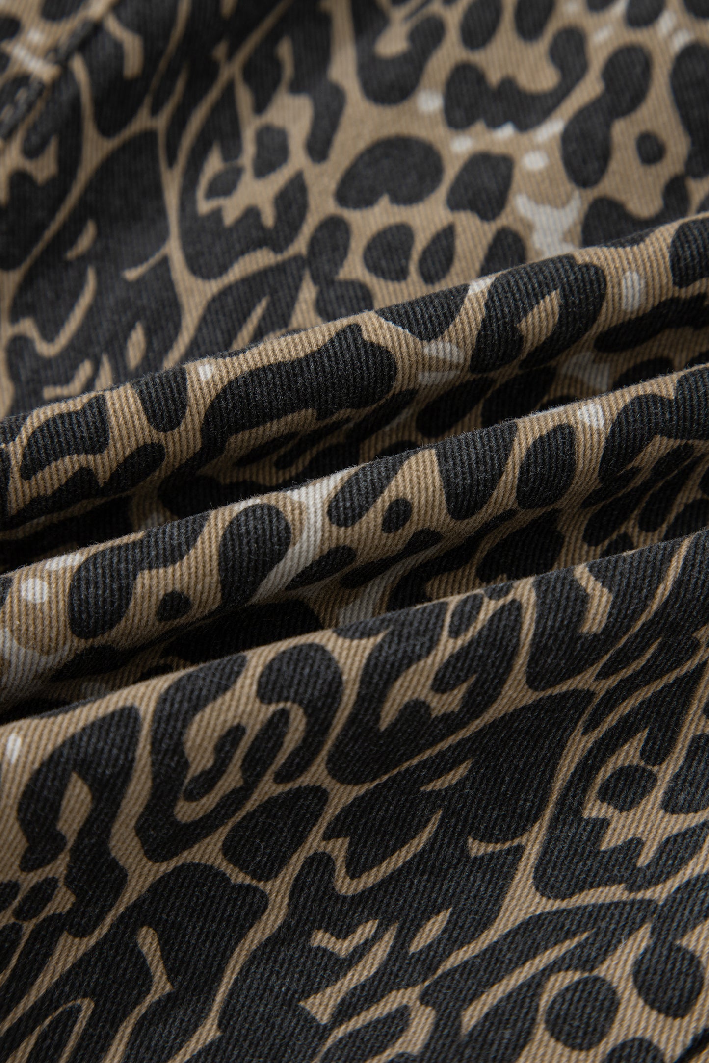 Scalloped Leopard Denim Shorts