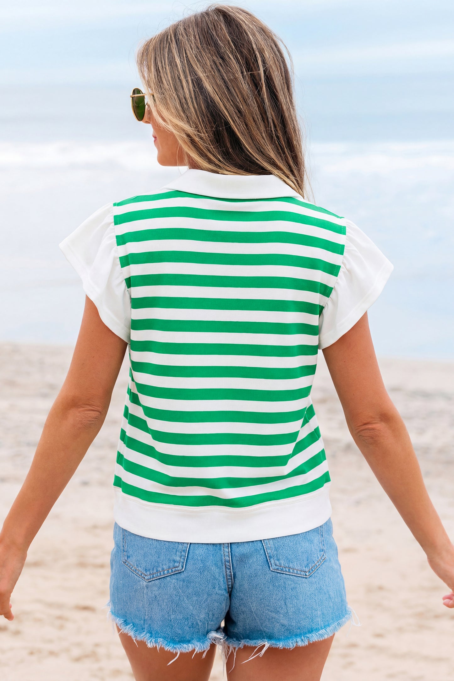 Striped Ruffled Sleeve Blouse