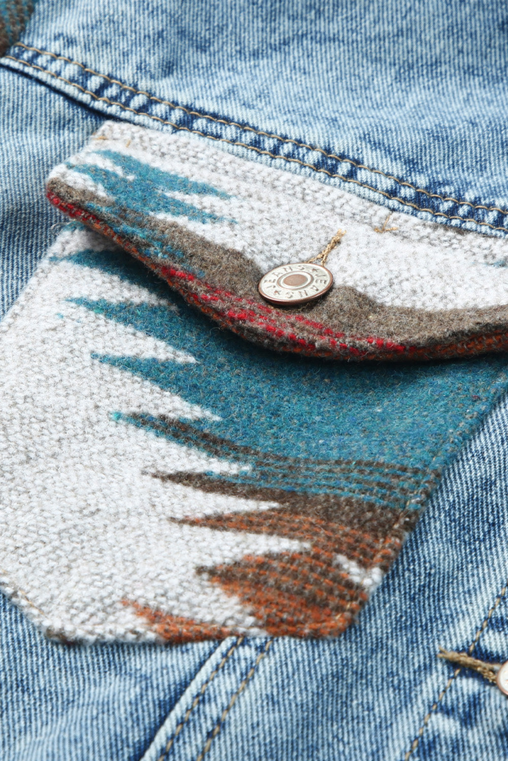 Aztec Frayed Hem Denim Jacket