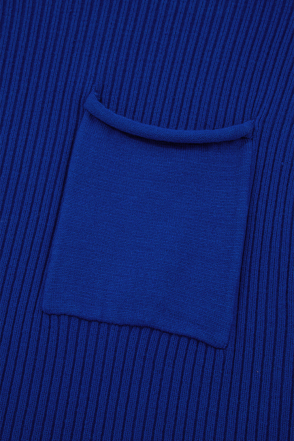 Patch Pocket Ribbed Knit Sweater in Dark Blue