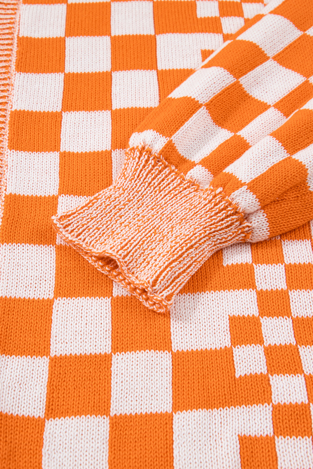 Orange Checkered Bubble Sleeve Plus Size Cardigan