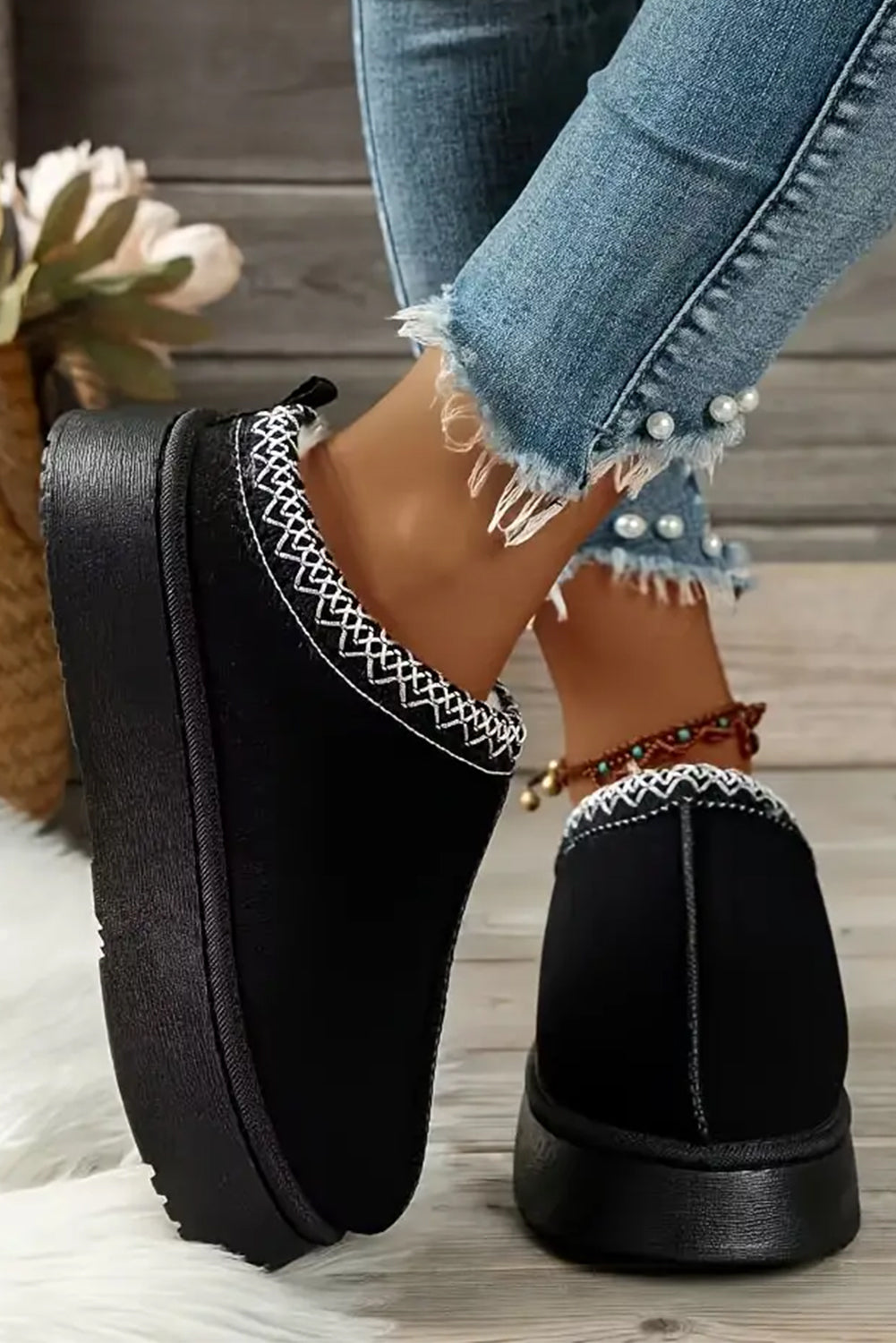 Black Suede Plush Lined Boots