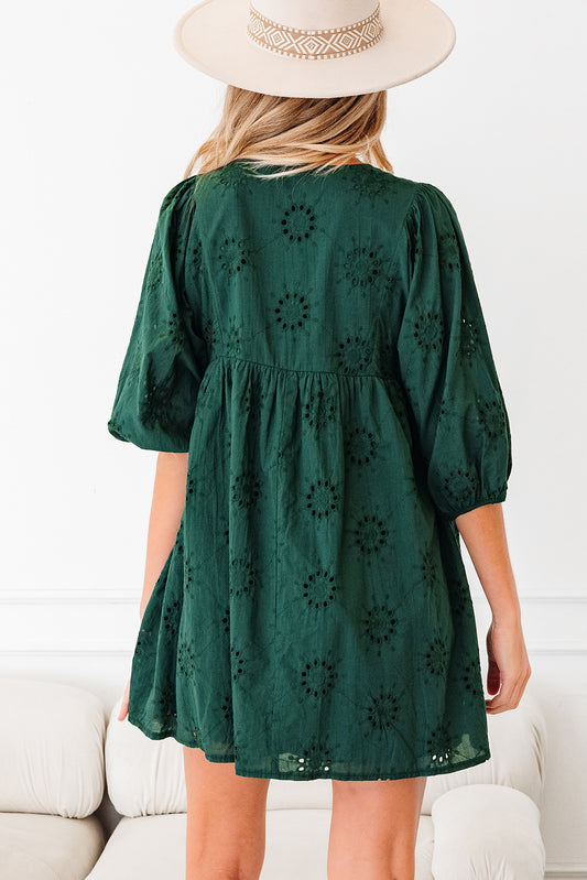 Blackish Green Eyelet Swing Dress