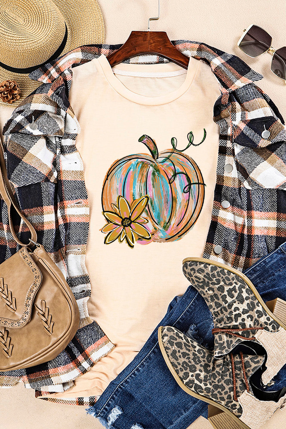 Khaki Pumpkin Flower Tee
