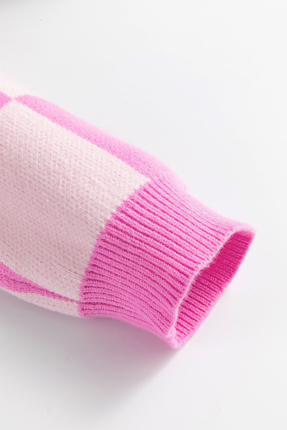 Pink Checkered Drop Shoulder Sweater