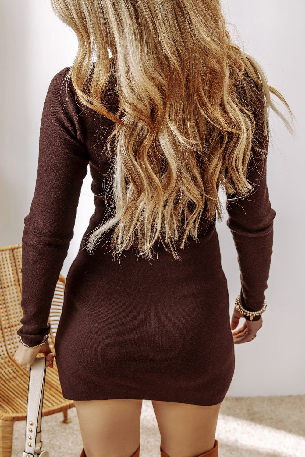 Mock Neck Sweater Dress in Coffee
