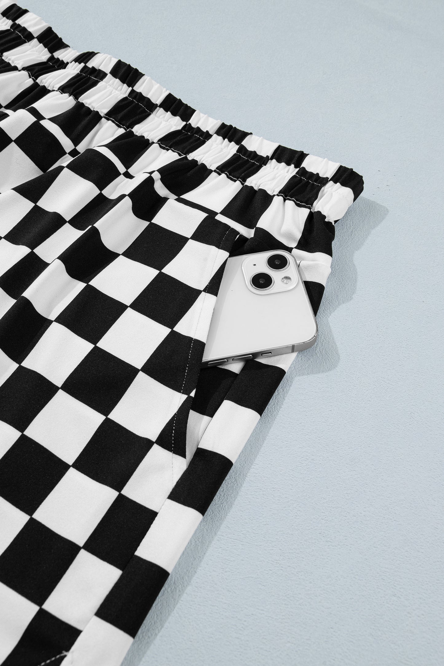 Black Checkered Athletic Shorts in Plus Size
