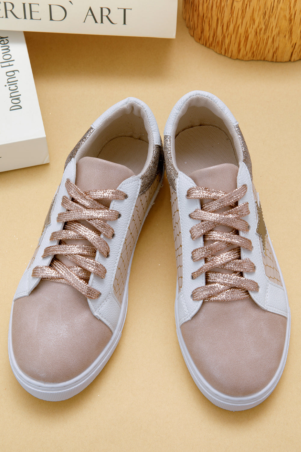 Gold Glitter Star Lace-up Sneakers