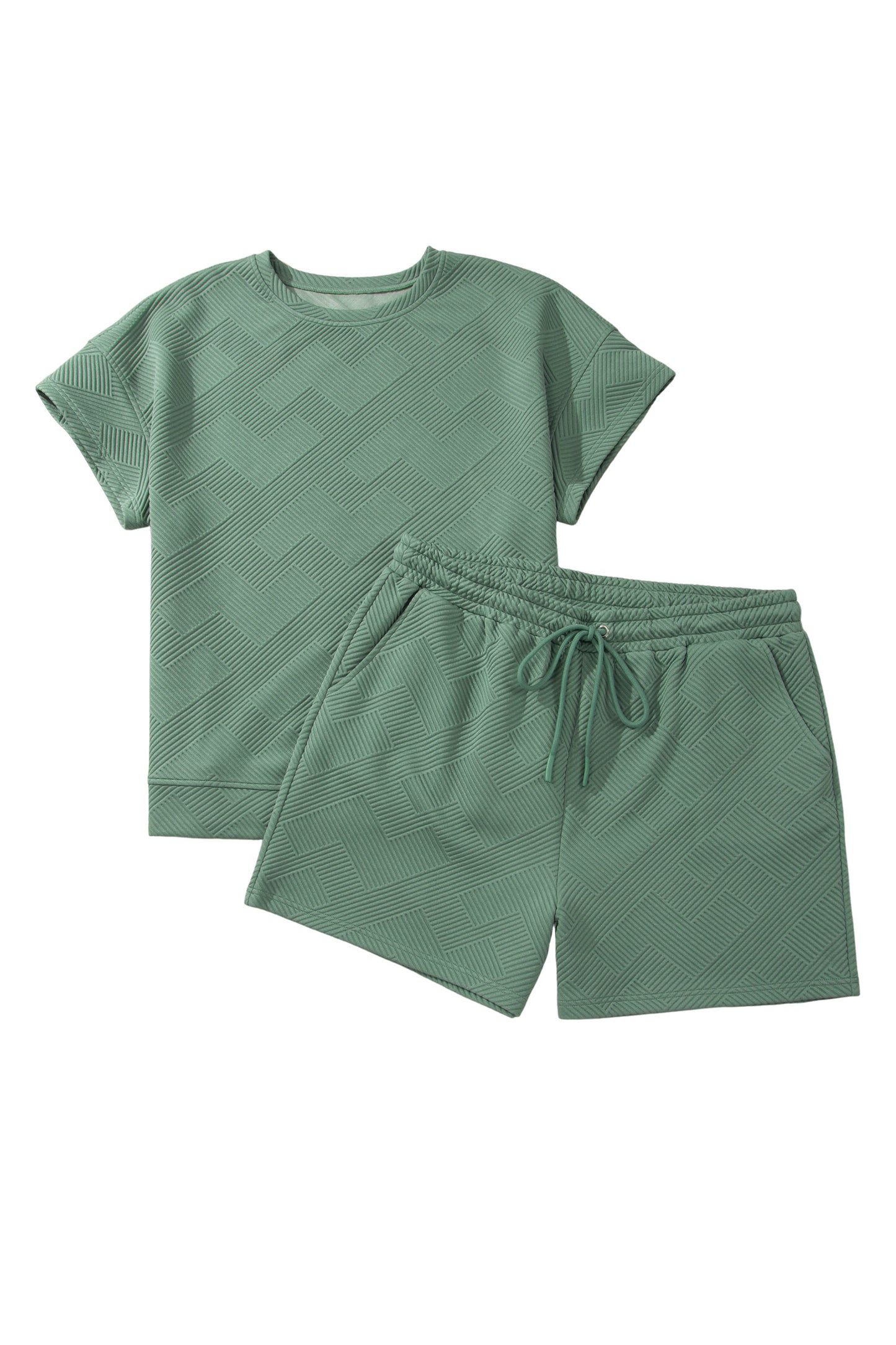 Mineral Blue Textured Shorts Set in Plus Size