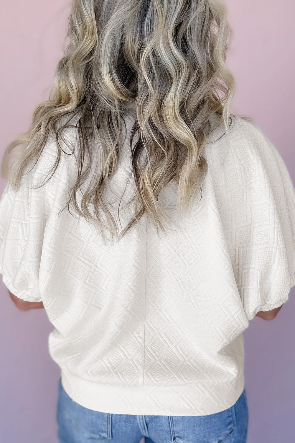Puff Sleeve Blouse with Striped Collar-White