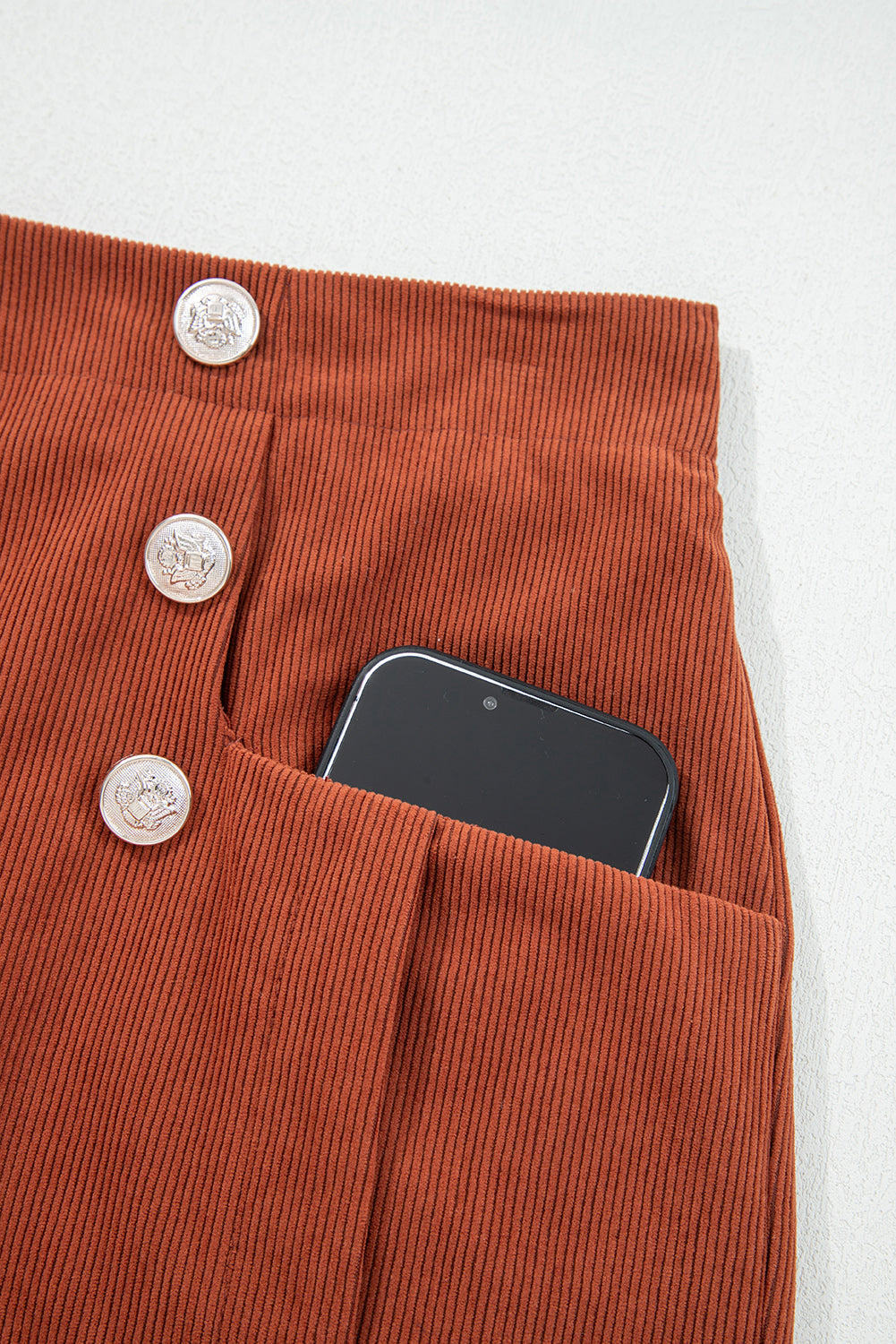 Scalloped High Waist Corduroy Shorts in Clay