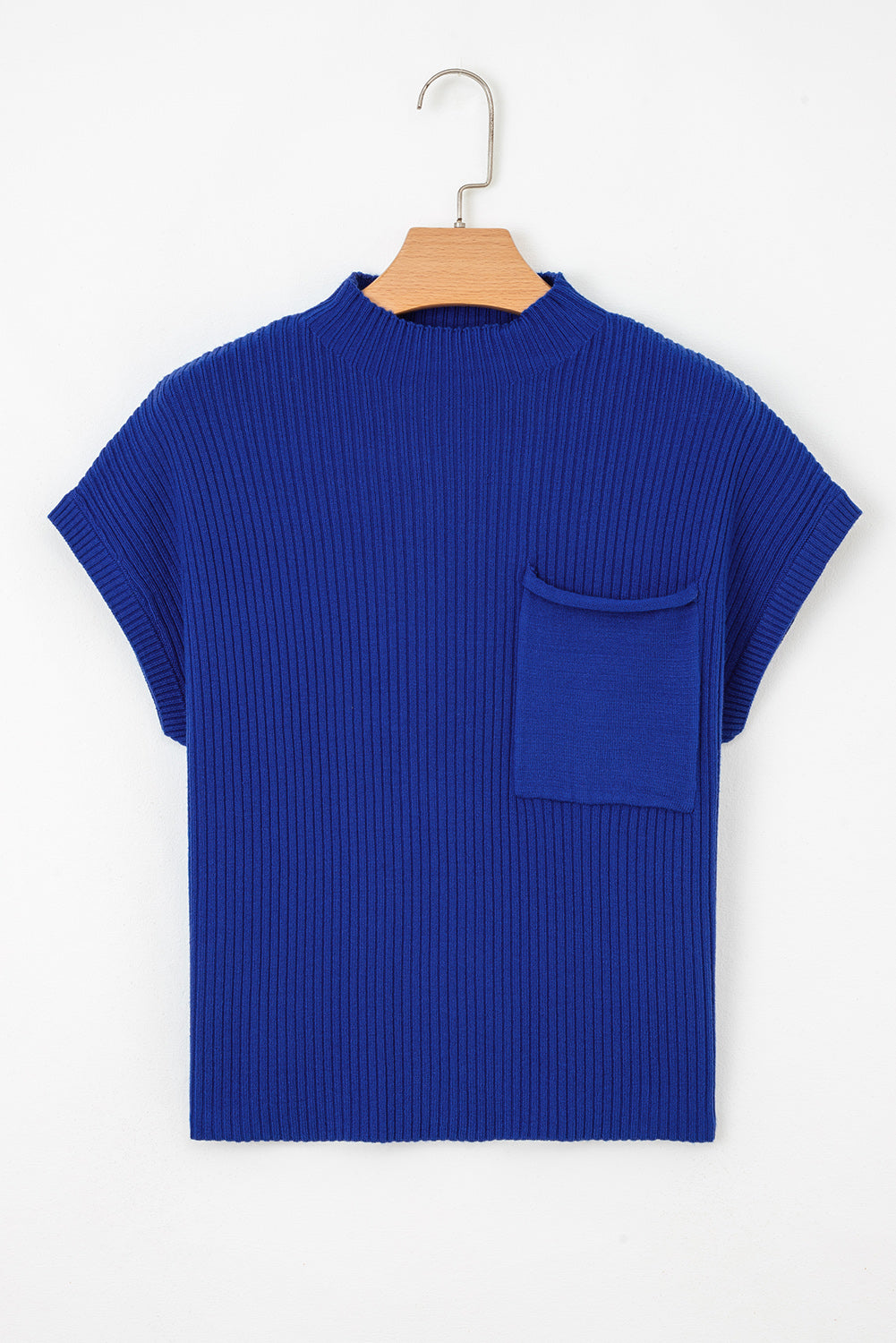 Patch Pocket Ribbed Knit Sweater in Dark Blue