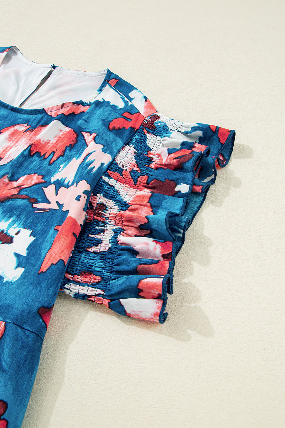 Blue Abstract Shirred Plus Size Mini Dress