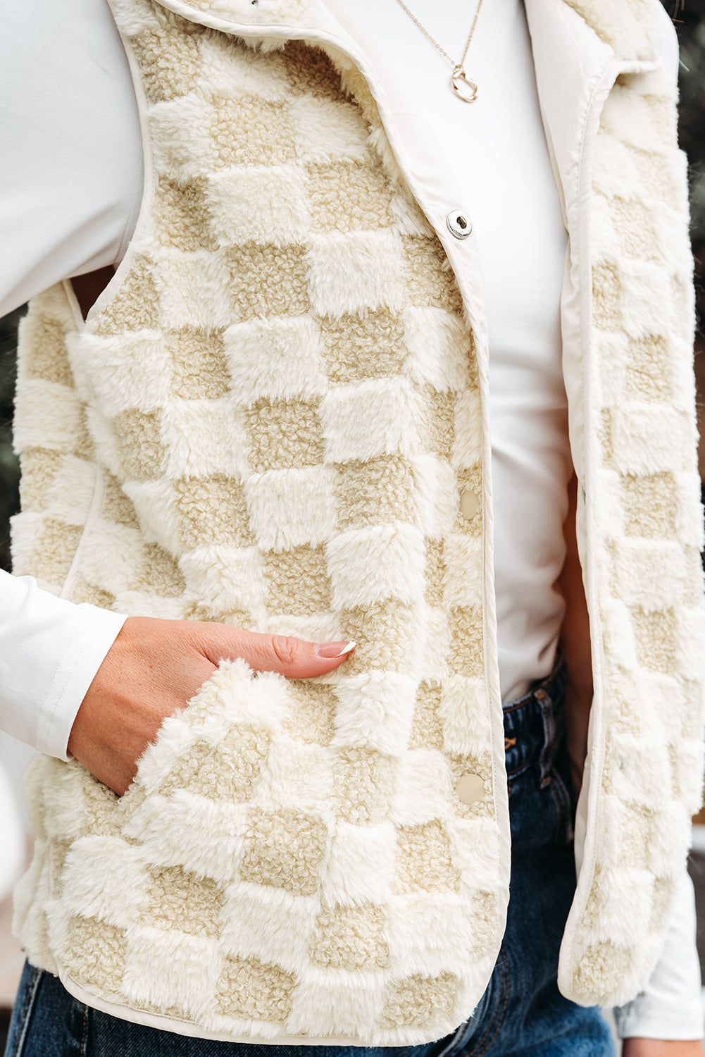Khaki Checkered Snap Button Vest