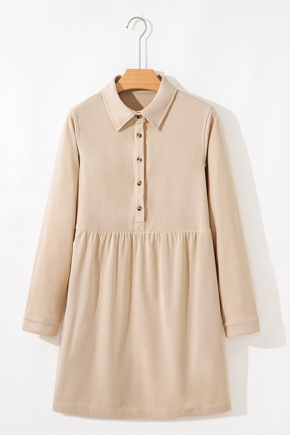 Corduroy Long Sleeve Mini Dress in Oatmeal