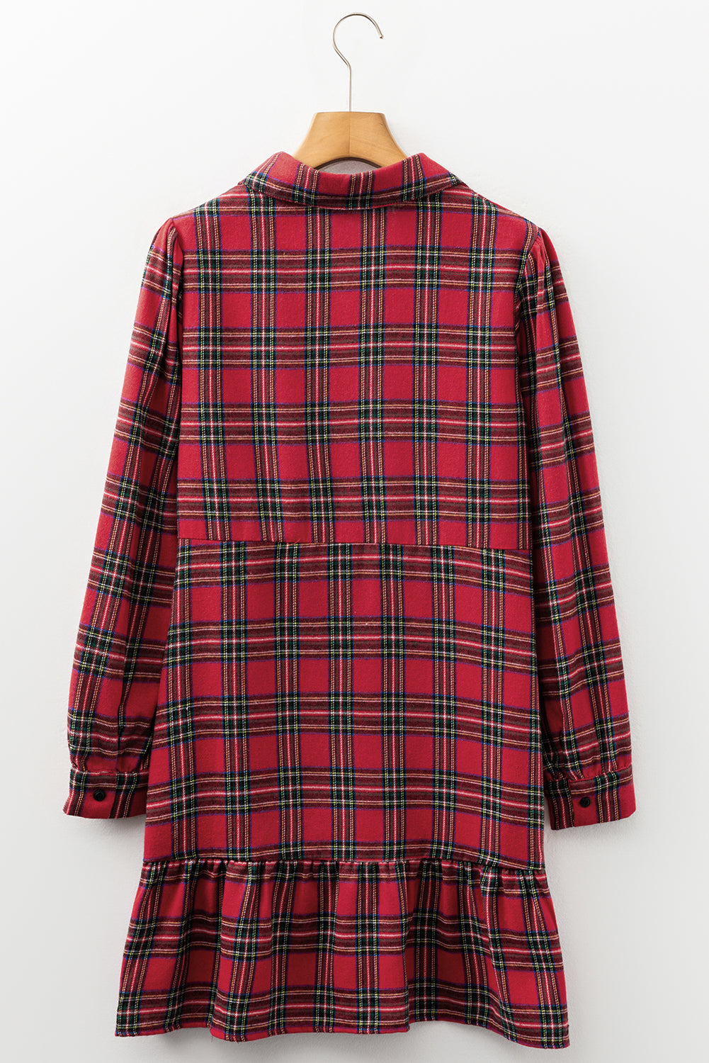 Red Plaid Ruffle Hem Mini Shirt Dress