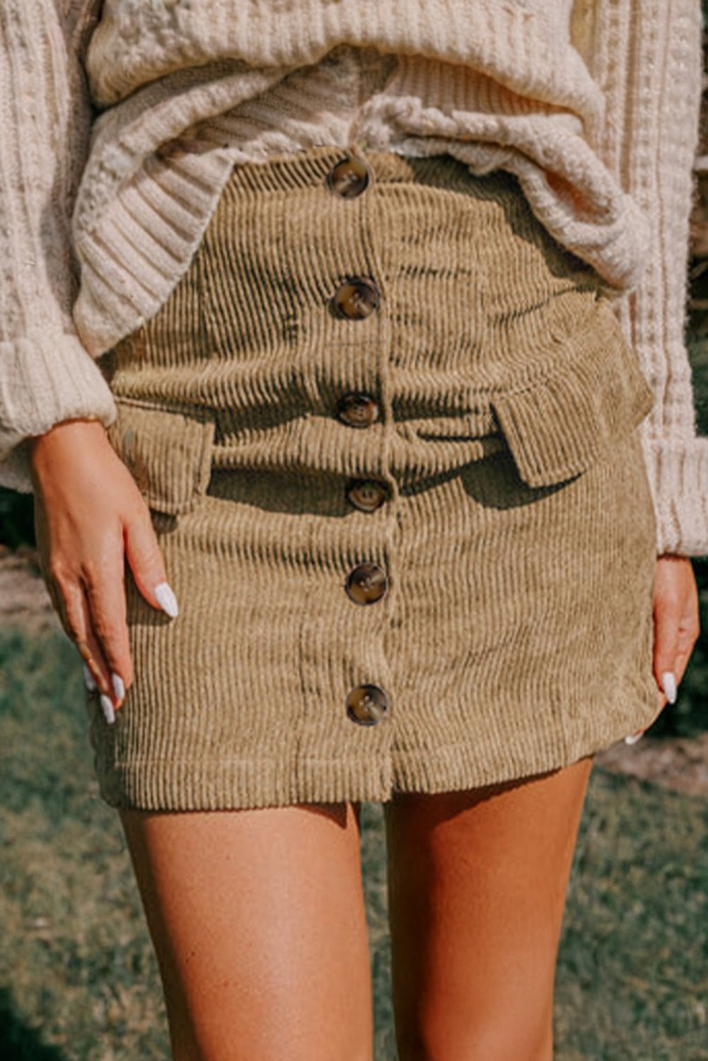 Corduroy Buttoned Front Mini Skirt