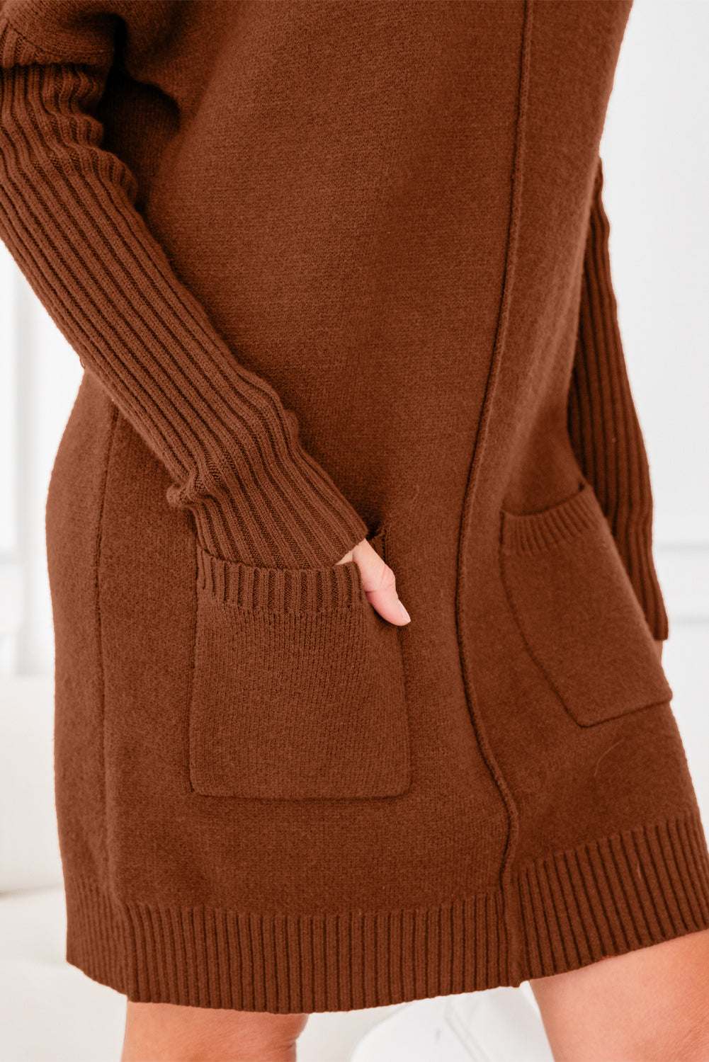 Chestnut Ribbed Sweater Dress