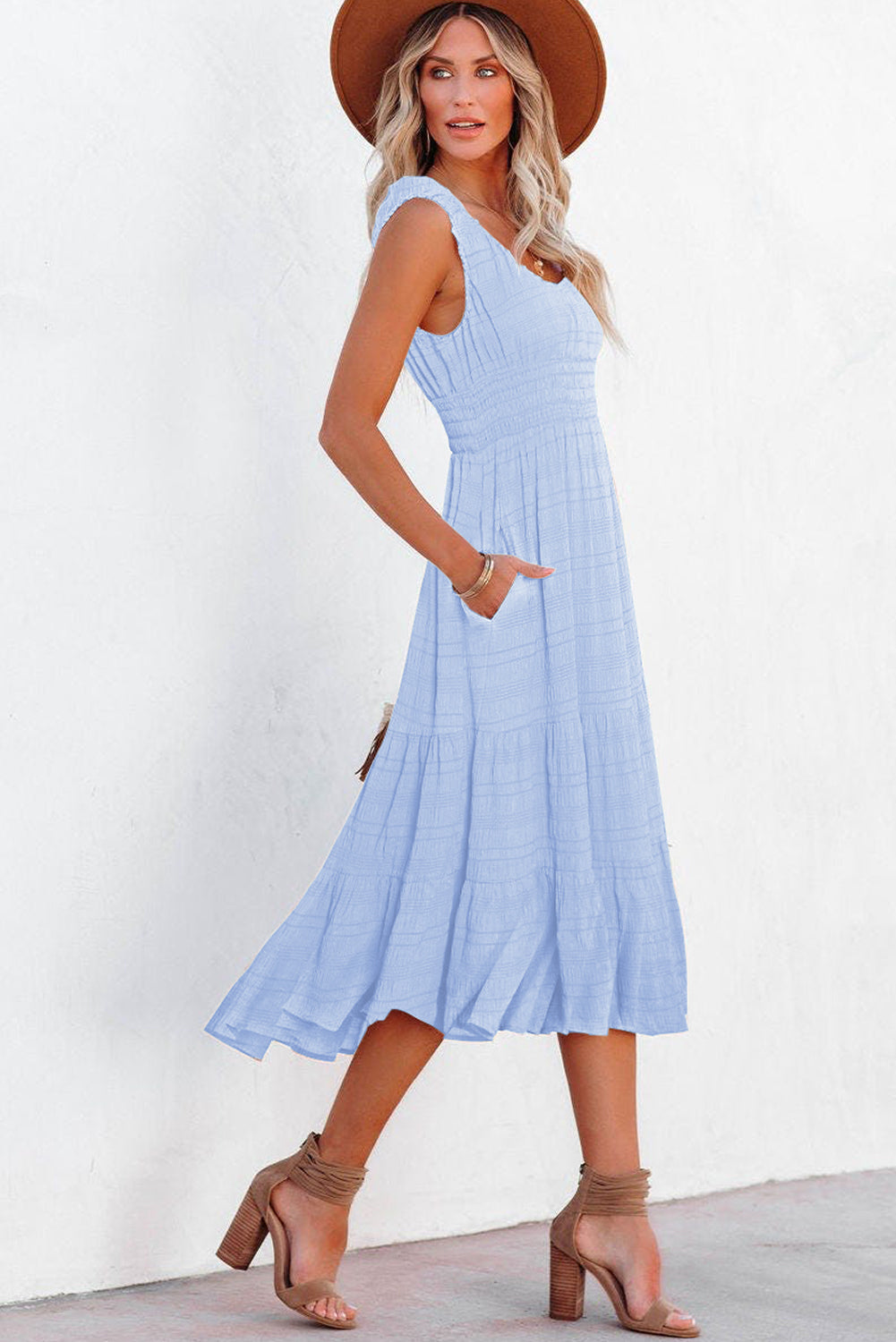 Pastel Pleated Midi Dress