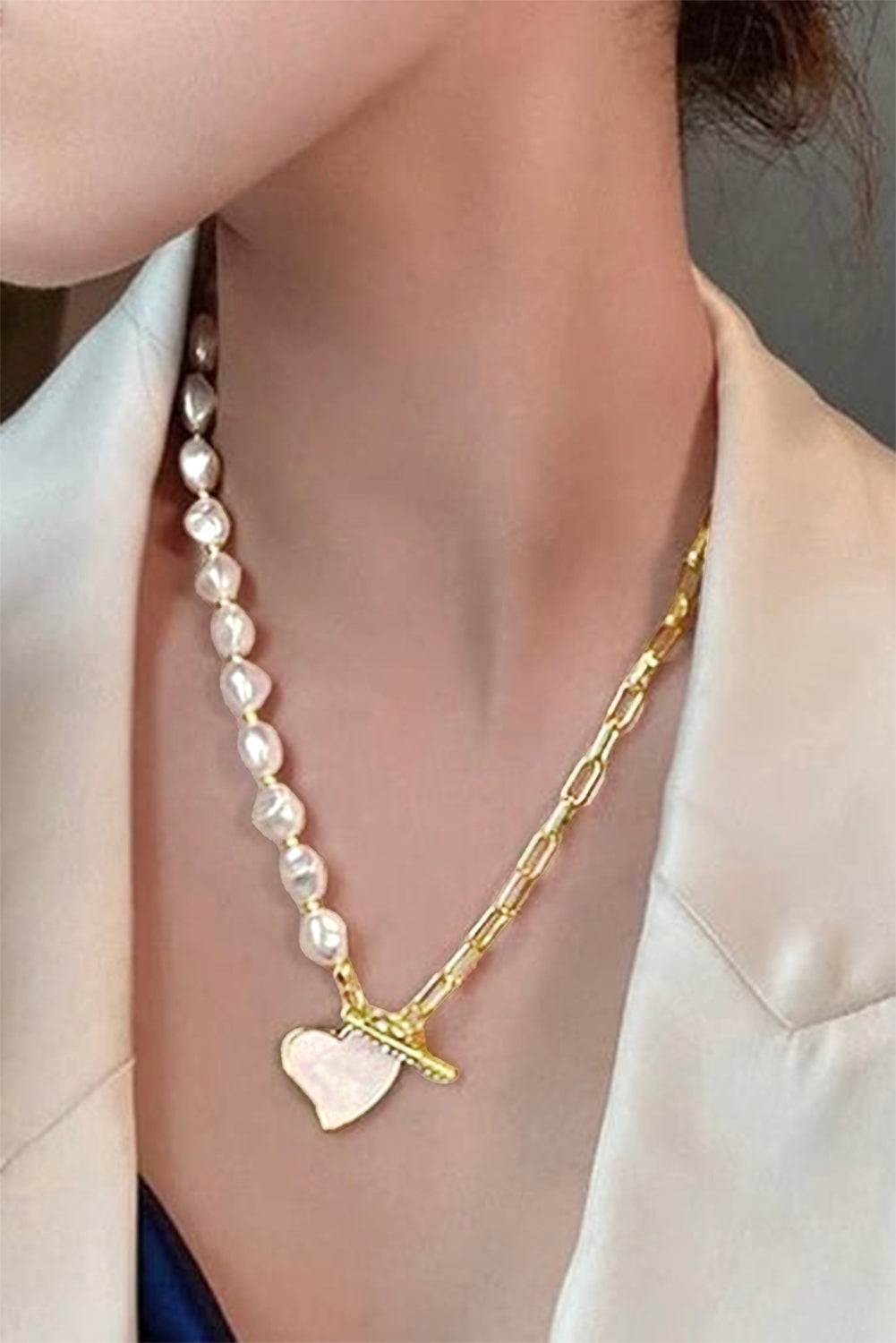 Heart Pendant & Pearl Chain Necklace