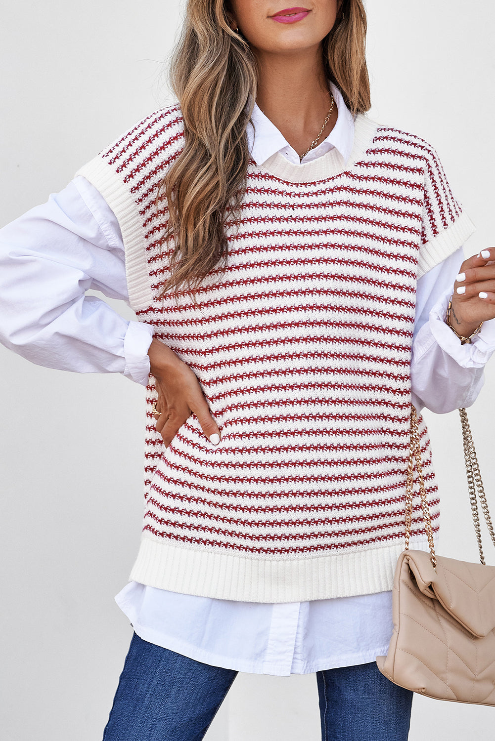 Candy Red Striped Sweater Vest