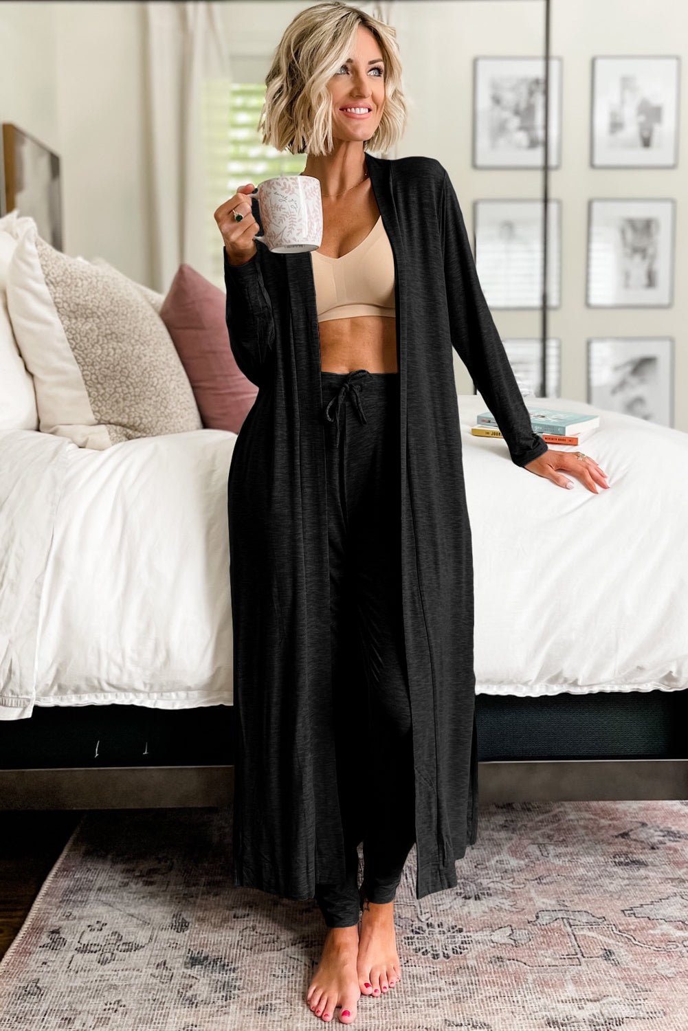 Cardigan and Pants Lounge Set in Black