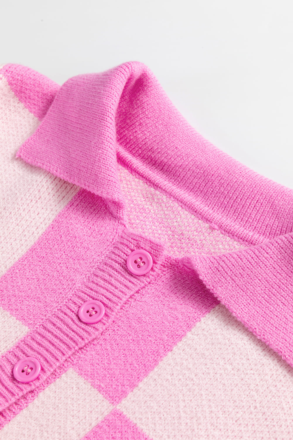 Pink Checkered Drop Shoulder Sweater