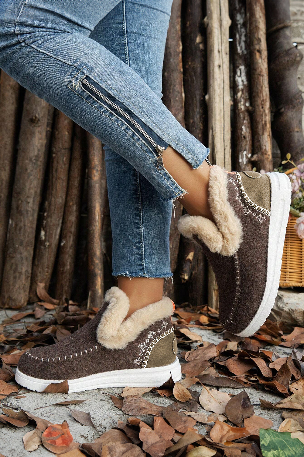 Plush Lined Coffee Suede Anklet Boots