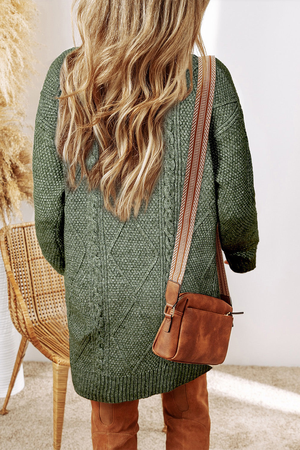 Cable Knit Sweater Dress in Mist Green