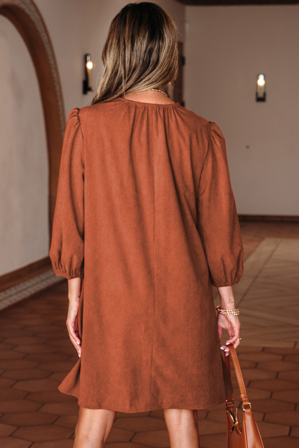 Cinnamon Scalloped Corduroy Mini Dress