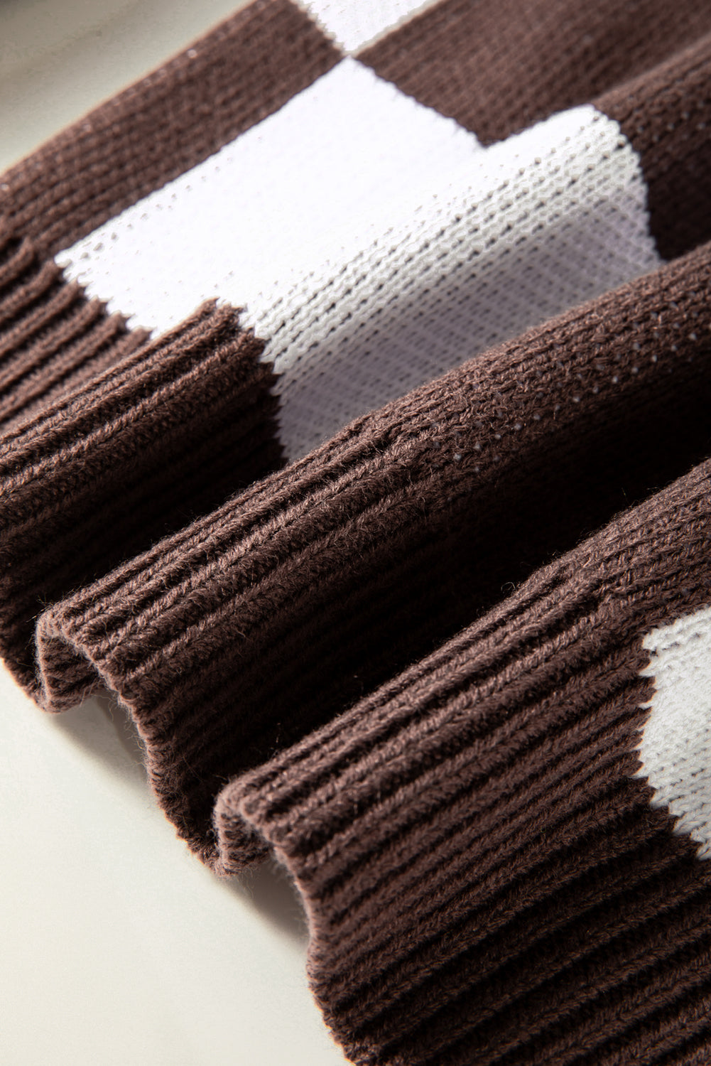 Dark Brown Checkered Bishop Sleeve Sweater