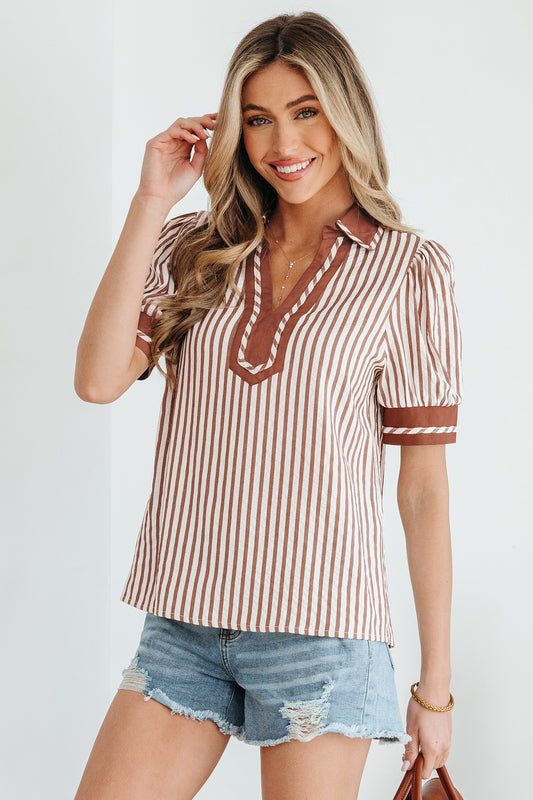 Striped Bubble Sleeve Blouse