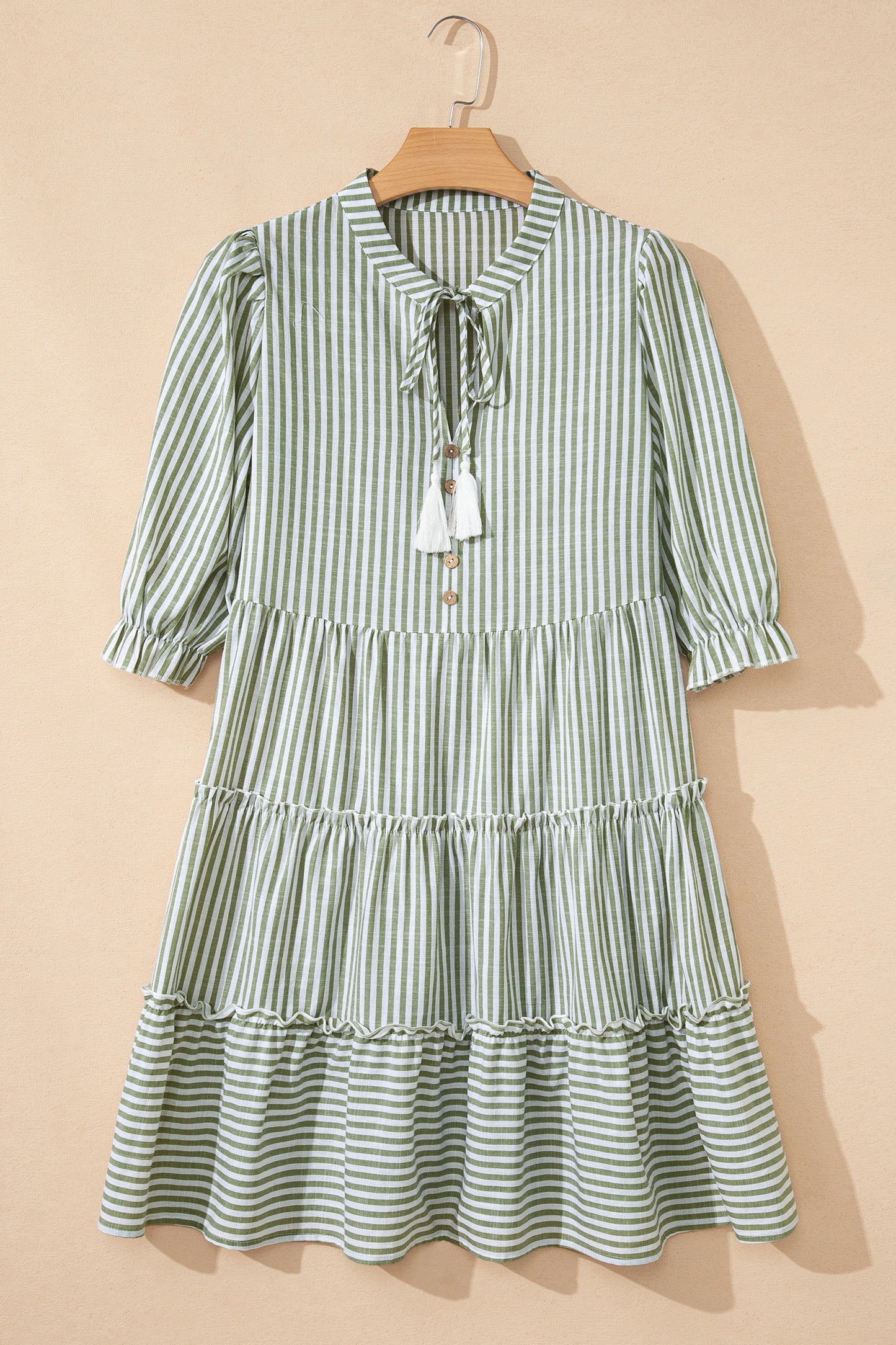 Green Stripe Ruffle Tiered Dress