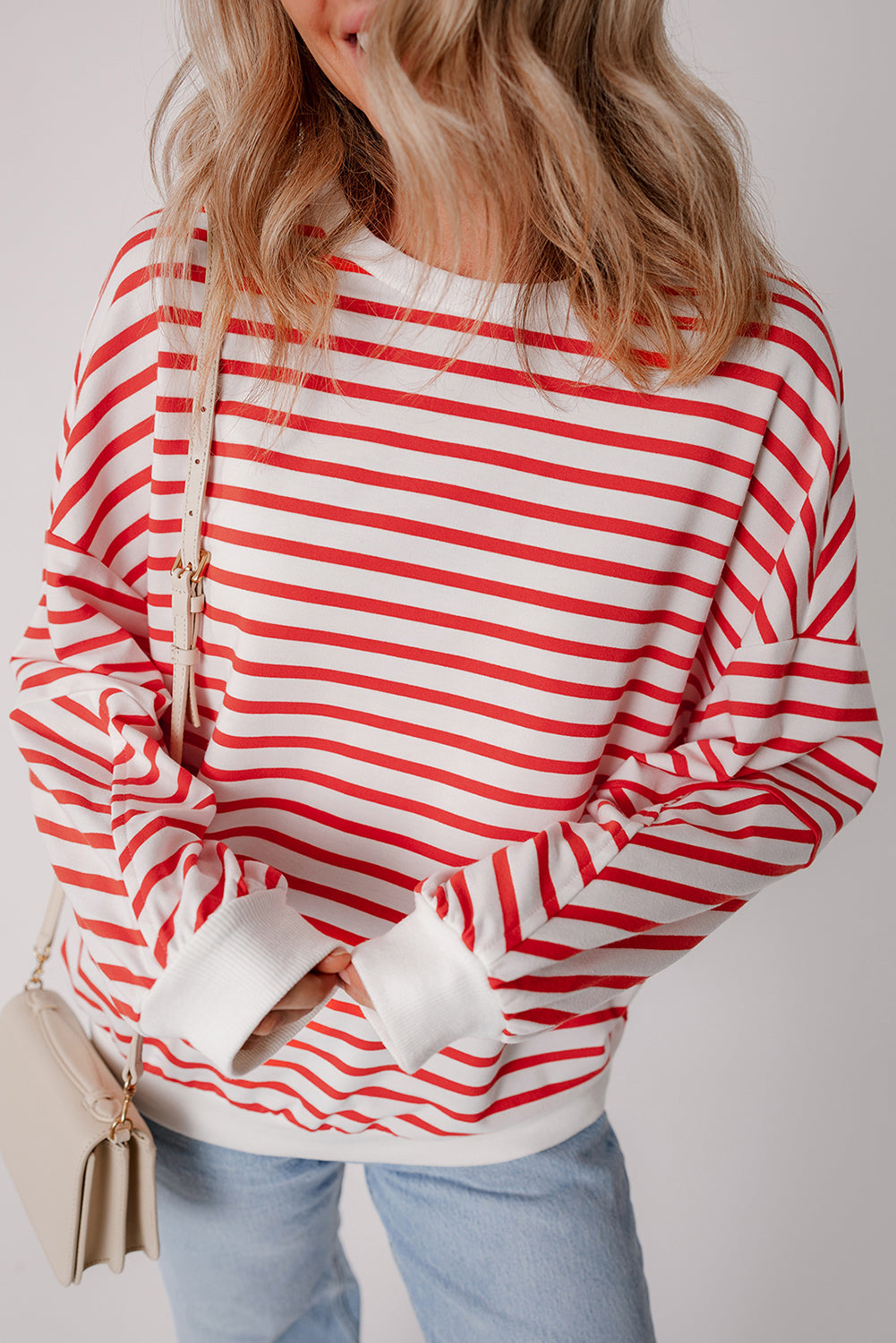 Orange Striped Drop Shoulder Crew Neck
