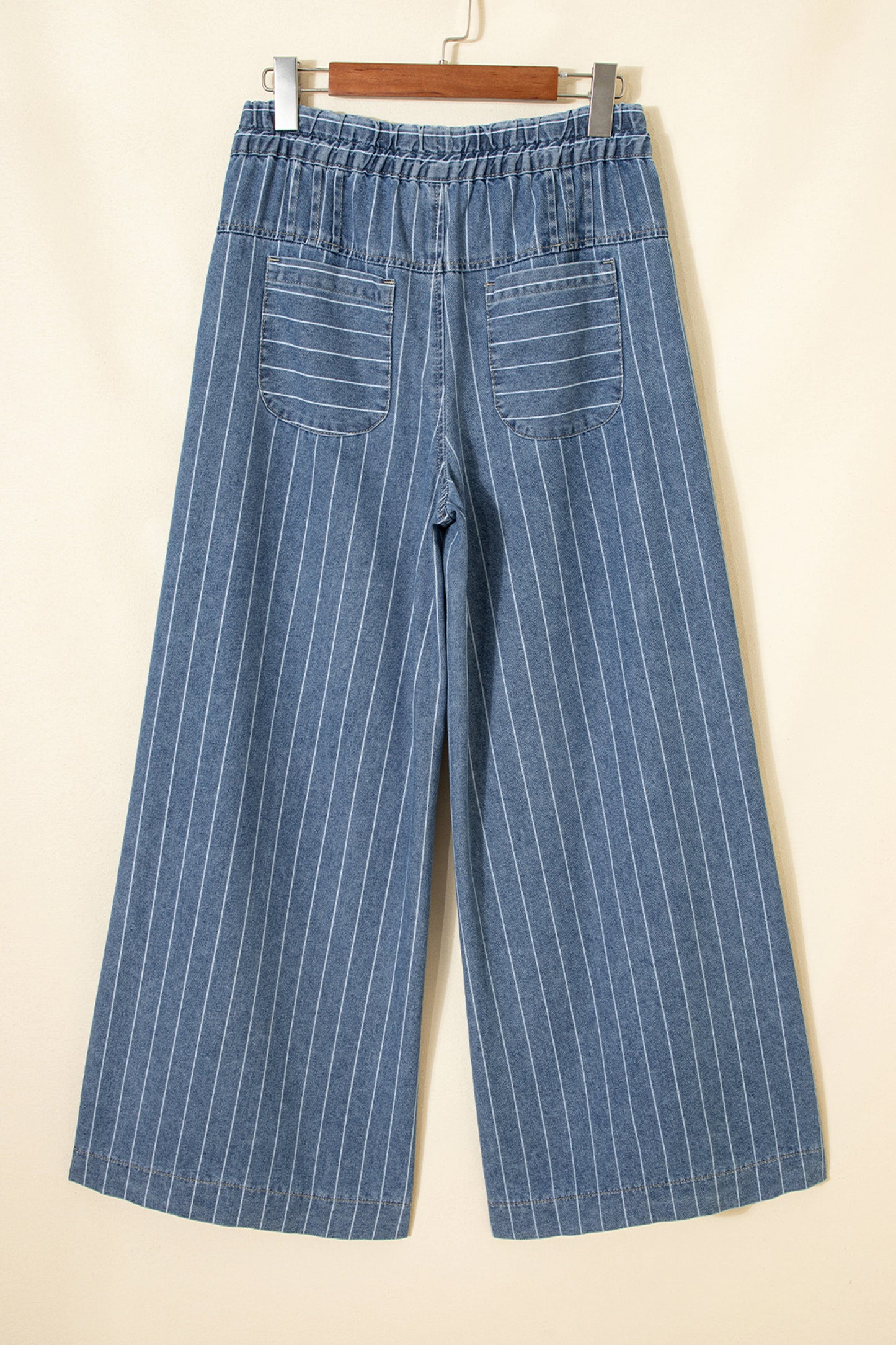 Blue Striped Pleated Wide Leg Jeans