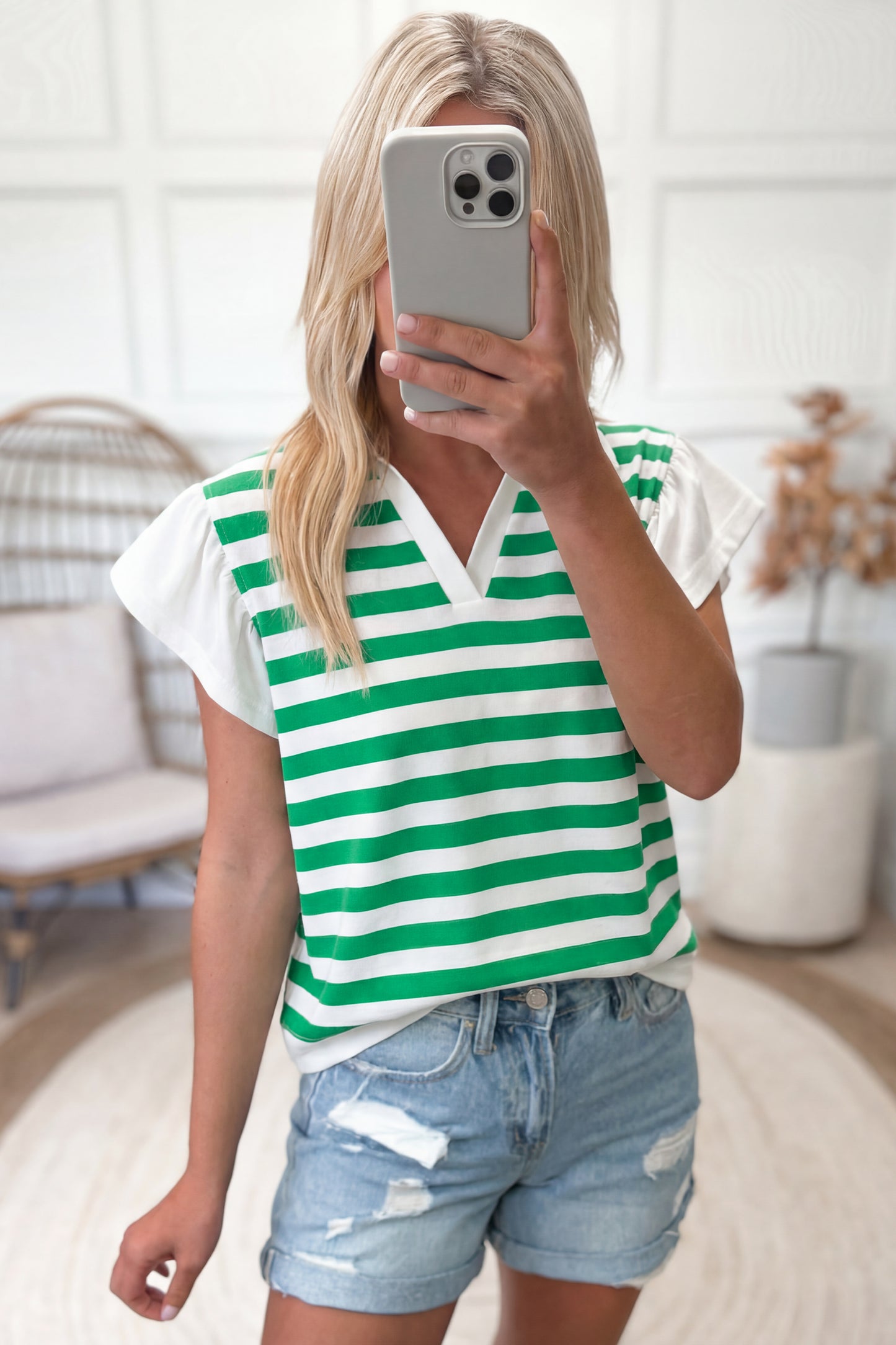 Striped Ruffled Sleeve Blouse