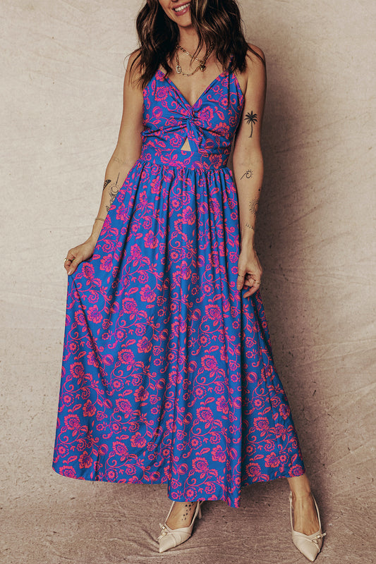 Blue Floral Tie Back Maxi Dress