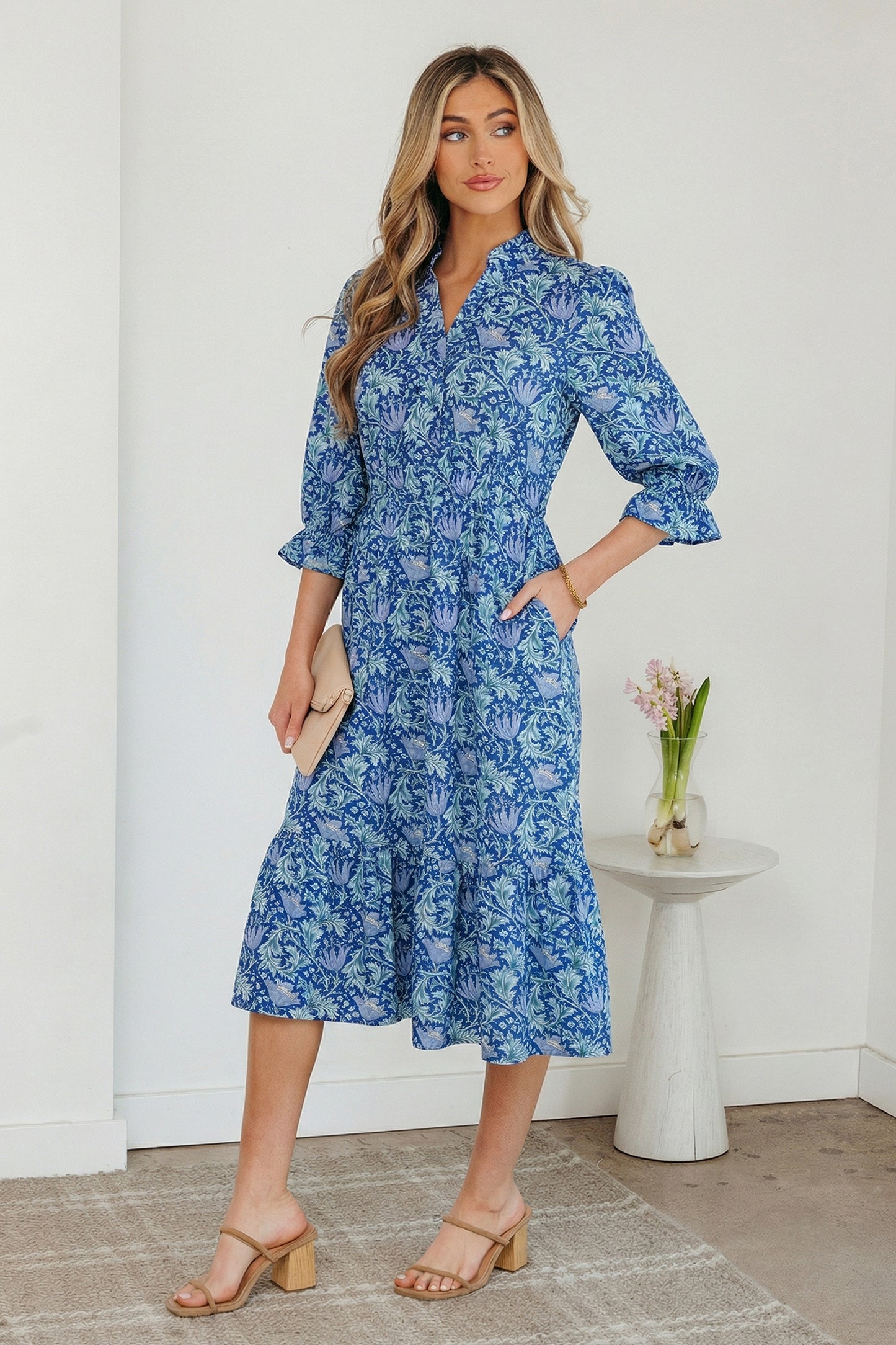 Floral Print Frilled Neck Dress