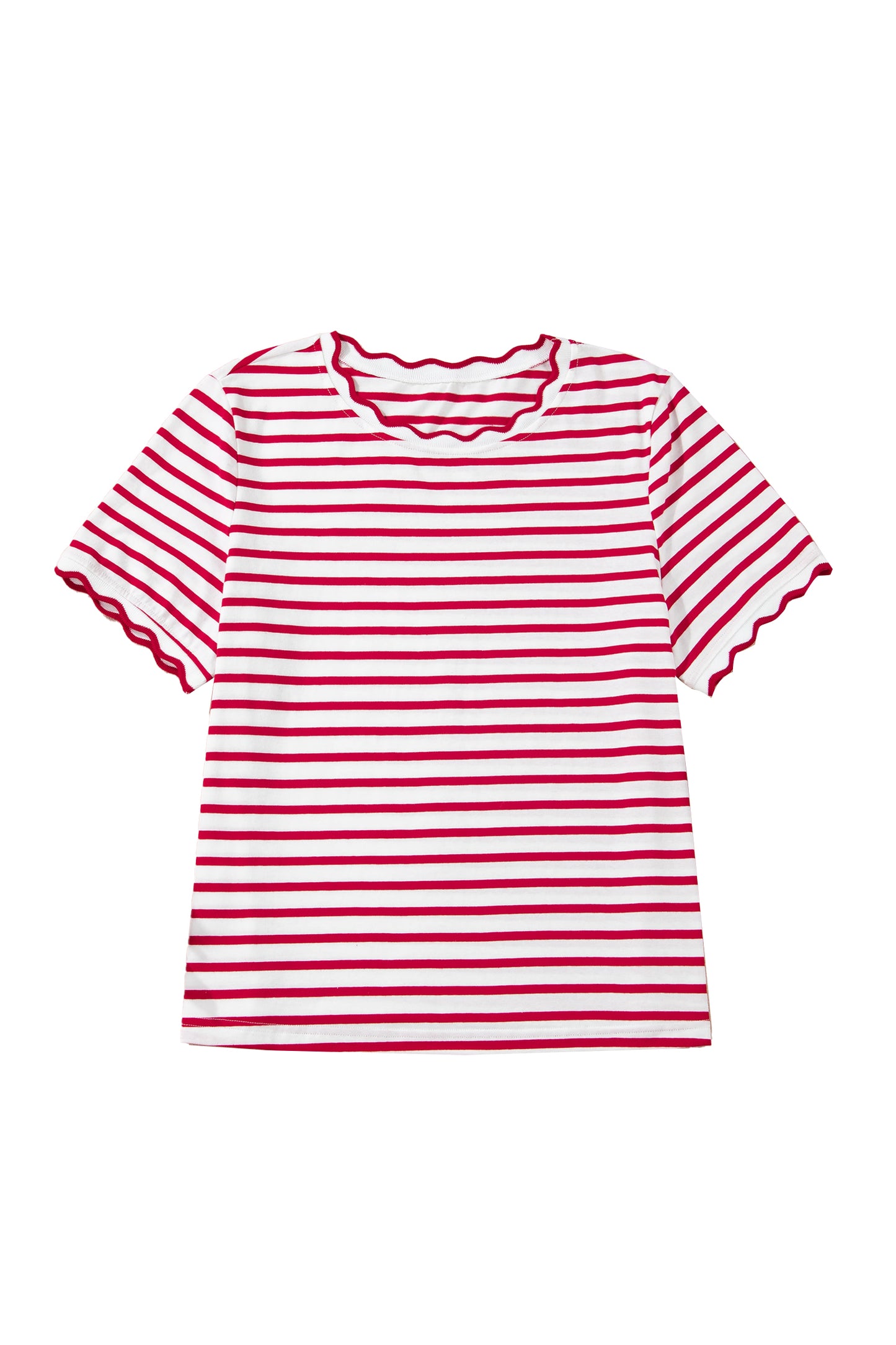 Red Stripe Scalloped Trim Tee