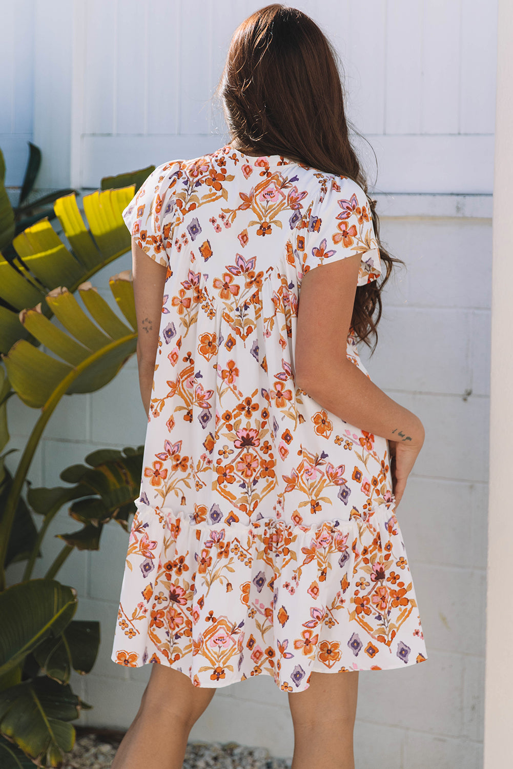 Apricot Floral Flutter Sleeve Mini Dress