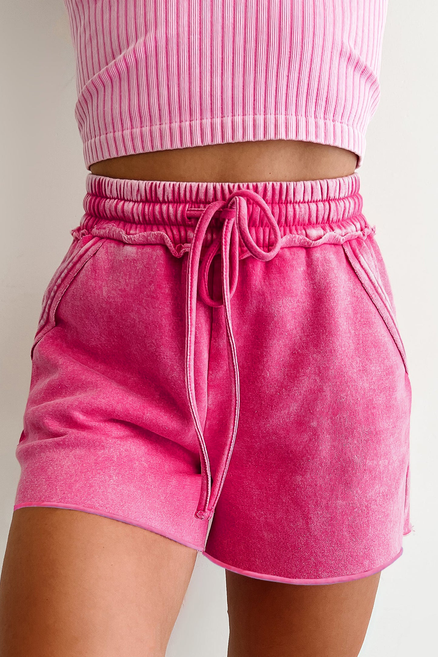 Rose Red Mineral Washed Raw Cut Shorts