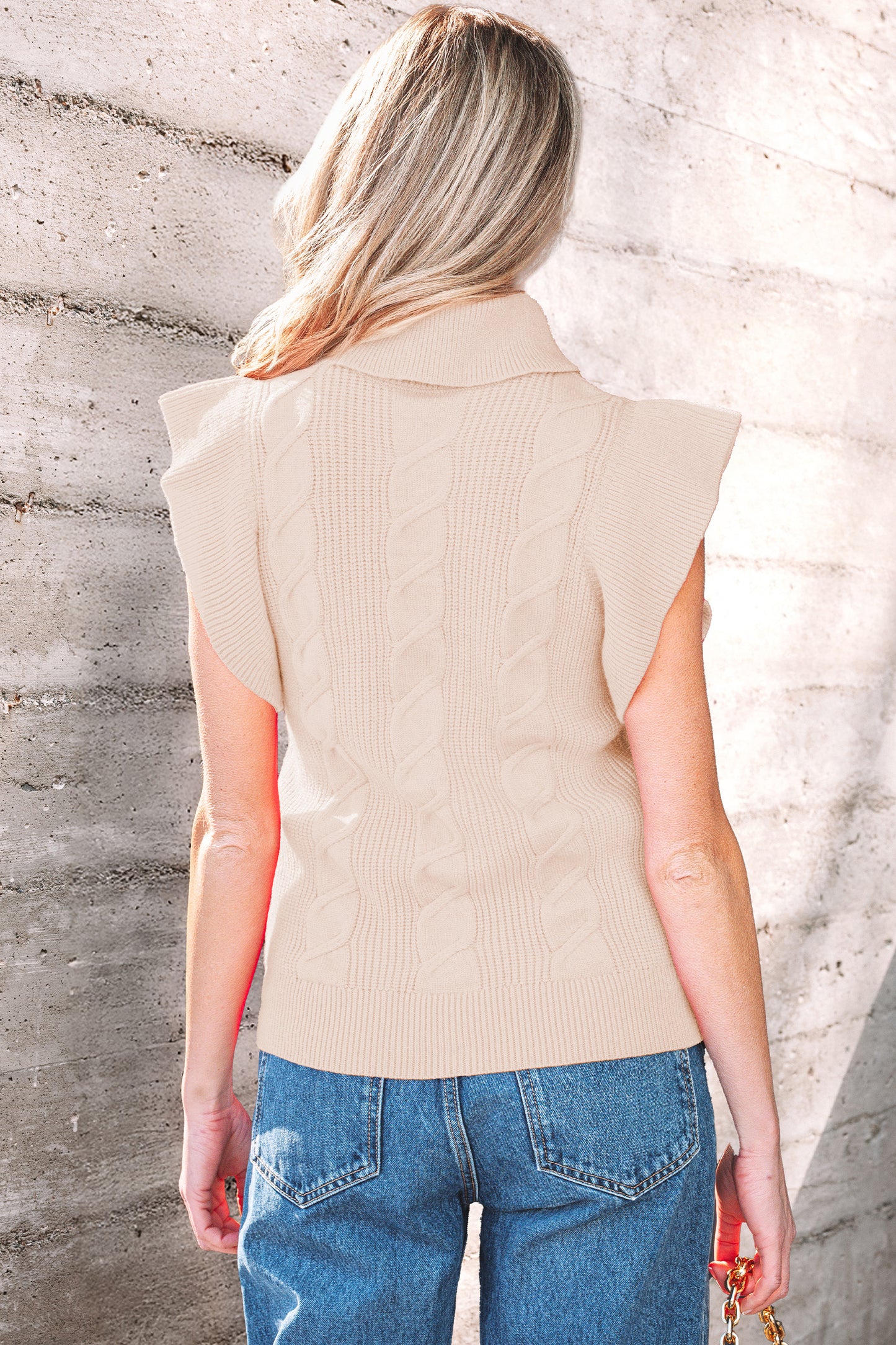 Ruffle Sleeve Cable Knit Sweater