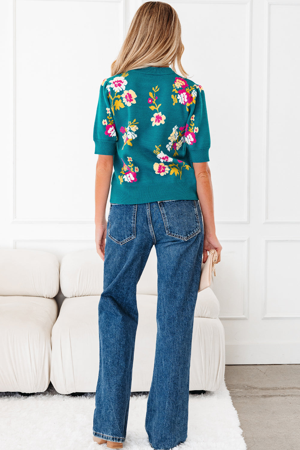 Blue Floral Knitted Top