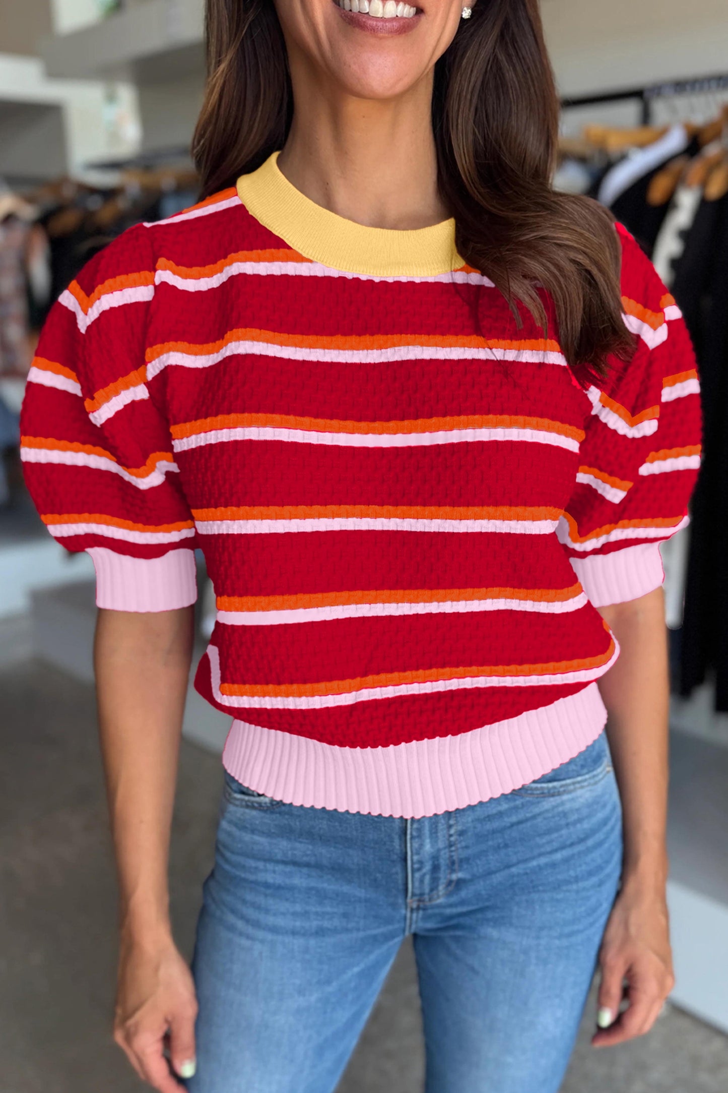Red Stripe Colorblock Sweater